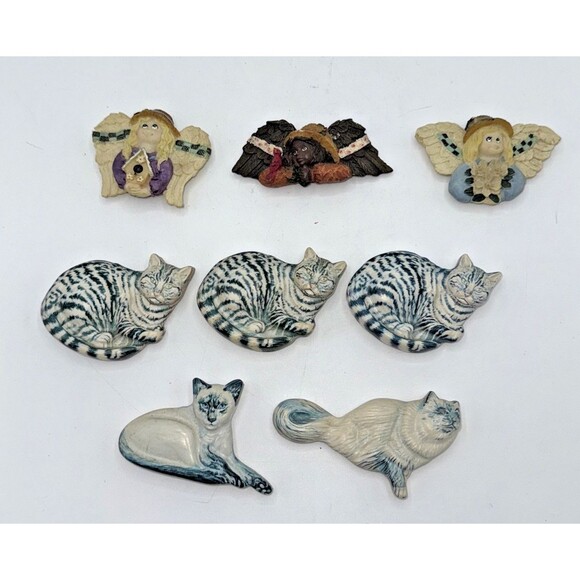 Vintage Magnetic Memo Holder/Board With Cat & Angel Magnets 11”x 9” Black/Gold - Picture 9 of 12